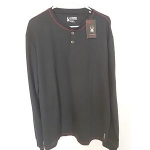 NEWSpyder Shirt Mens XL Black Waffle Knit Thermal Henley Long Sleeve Outdoor Top